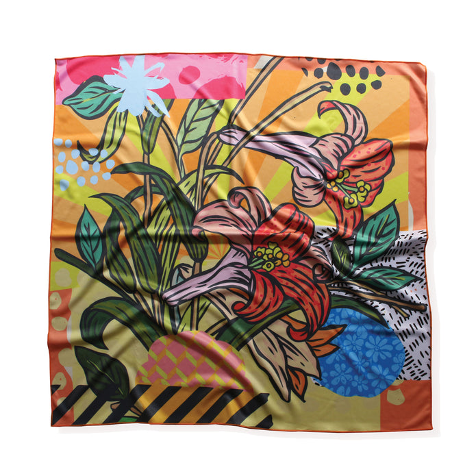 Lenço Bandana Lírios Laranjas